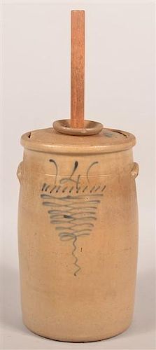 Unsigned Four Gallon Stoneware Butter Churn.