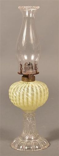 Vaseline Opalescent Pressed Glass fluid Lamp.