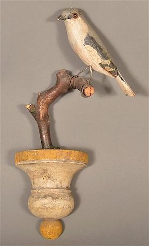 Antique Carved and Painted Wood Song Bird.