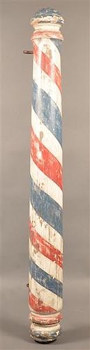Antique Turned and Painted Wood Barber Pole.