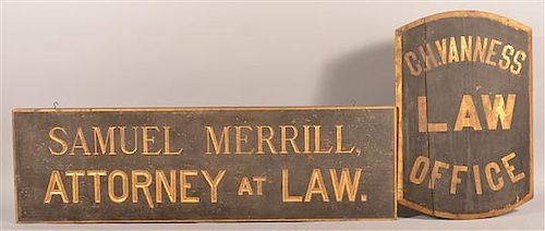 2 Antique Painted Wood Attorney's Trade Signs.