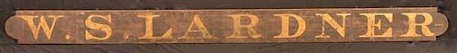 Antique Wood "W.S. Lardner" Trade Sign.
