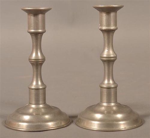 Pair of Repro. Pewter Candlesticks by Fisher.