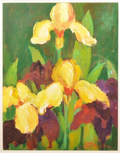 Suk Shugli, 1996 Oil Painting of Yellow Iris.
