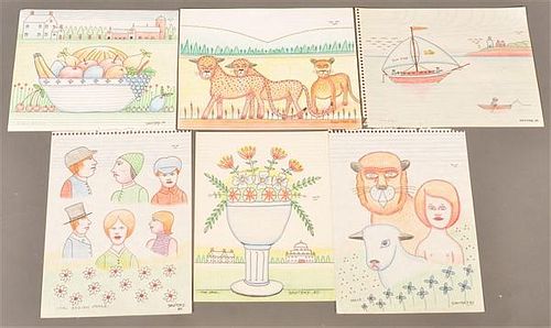 Six Various Jack Savitsky Colored Drawings.