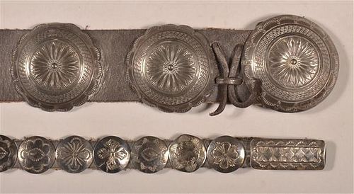 Two Vintage Navajo Sterling Silver Concho Belts.