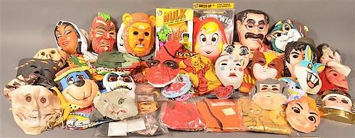 Group of Halloween Masks and Costumes.