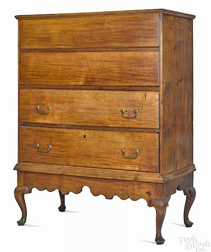 New Hampshire Queen Anne maple chest, ca. 1765, with a lift lid and two drawers
