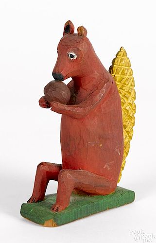 Carl Snavely (Lancaster, Pennsylvania 1915-1983), carved and painted squirrel, initialed on base