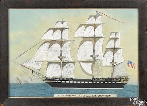 Mixed media picture of the American Ship of the line Frigate CONSTITUTION., late 19th c.