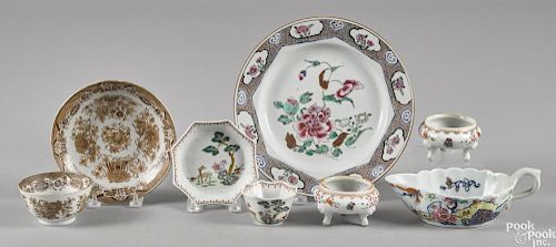 Chinese export porcelain, 19th c., to include a tobacco leaf gravy, a brown Fitzhugh cup