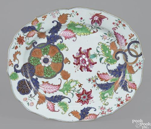 Chinese export porcelain pseudo tobacco leaf platter, 19th c., 14 1/2'' l., 17 1/2'' w.