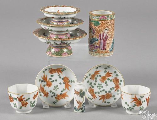 Chinese export porcelain, 19th c., to include three footed bowls with koi decoration