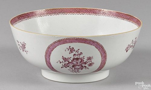 Chinese export porcelain punch bowl, ca. 1800, with pink floral decoration, 4 3/4'' h.