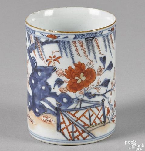 Chinese export porcelain Imari palette mug, ca. 1800, 5'' h.