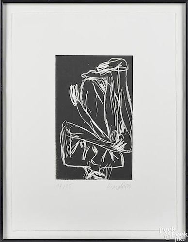 George Baselitz (German, b. 1938), abstract etching of female form, signed lower right, dated 95
