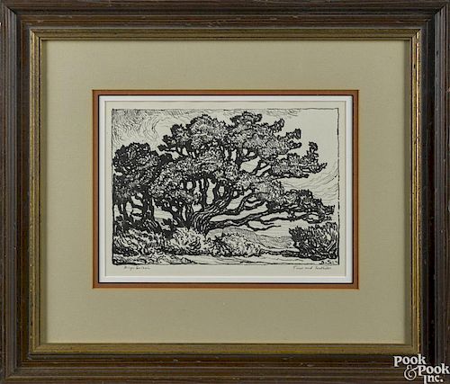 Birger Sandzen (American 1871-1954), lithograph, titled Pines and Foothills, signed in pencil
