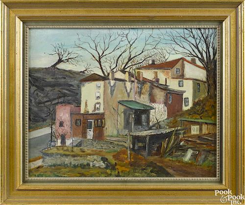 Walter Emerson Baum (American 1884-1956), oil on canvas street scene, signed verso, 16'' x 20''.