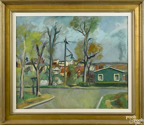 Edmund Martino (American 1915-2000), oil on canvas, titled After the Rain, Manayunk, signed