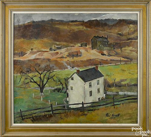Paul Wescott (American 1904-1970), oil on canvas, titled The White Farmhouse, signed lower right