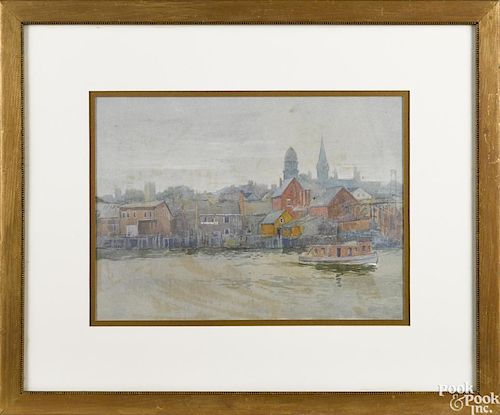 Everett Warner (American 1877-1963), watercolor, probably Philadelphia waterfront, signed