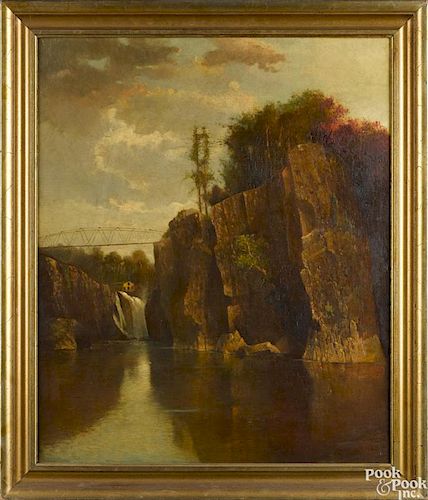 Julian Rix (American 1850-1903), oil on canvas river landscape of The Great Falls in Paterson