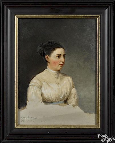 Xanthus Russell Smith (American 1839-1929), oil on paper portrait of Ella Lukens, initialed