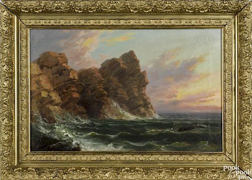 Russell Smith (American 1812-1896), oil on canvas coastal scene with a shipwreck, initialed