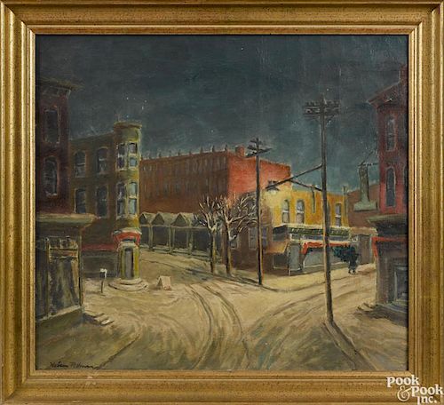 Hobson Pittman (American 1899-1972), oil on canvas street scene, signed lower left, 20'' x 22''.