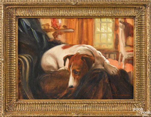 Henry Koehler (American, b. 1927), oil on canvas on panel of a Jack Russell terrier