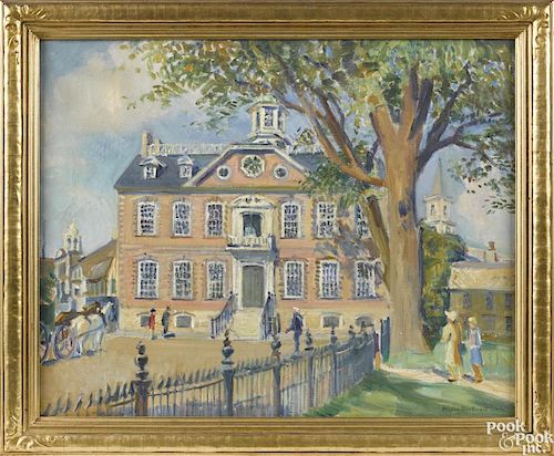 Helena Sturtevant (American 1872-1946), oil on canvas of the Newport, Rhode Island Colony House