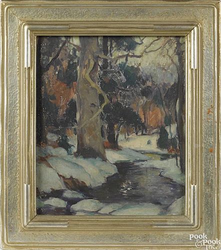 Emile Albert Gruppe (American 1896-1978), oil on board, titled Winter Woodland, signed