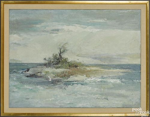 George Porter (American, b. 1916), oil on canvas seascape with an island, signed lower right