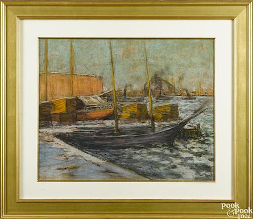 Frederick Wagner (American 1864-1940), pastel industrial river scene, signed lower right