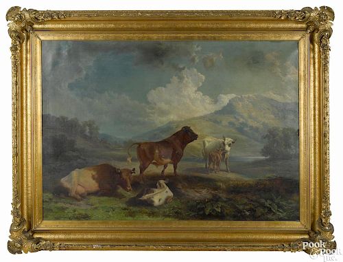 Francis Daniel Devlan (American 1835-1870), oil on canvas landscape with cows, signed lower right