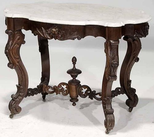 Victorian Carved Walnut and Marble