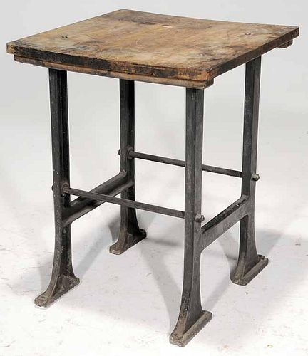 Vintage French Oak and Cast iron Lithographer's Table