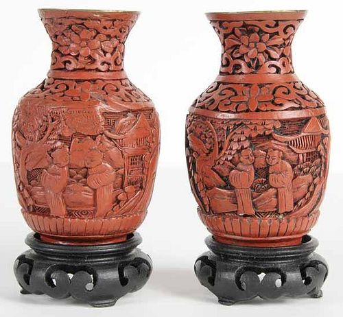 Pair Chinese Cinnabar Vases