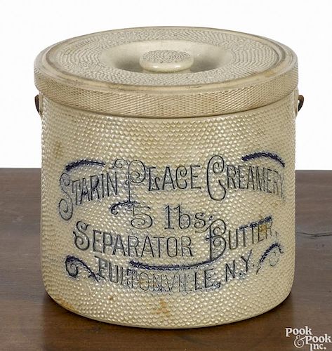 New York lidded crock, late 19th c., inscribed Starin Place Creamery
