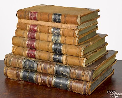 Eight leather bound ledger books, 19th c., mostly New York merchants.