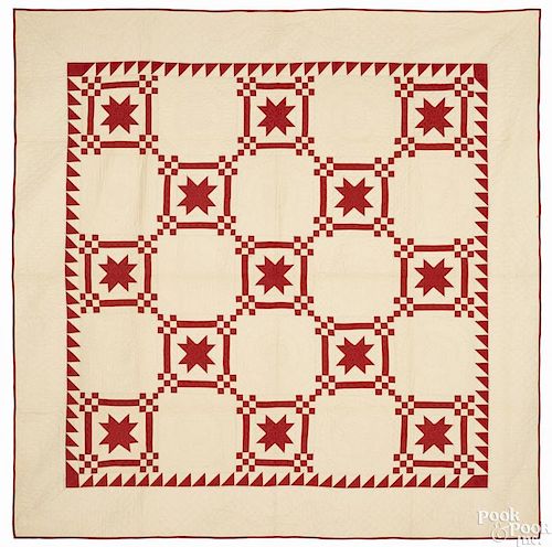 Pieced eight-point star quilt, ca. 1900, 84'' x 82''.