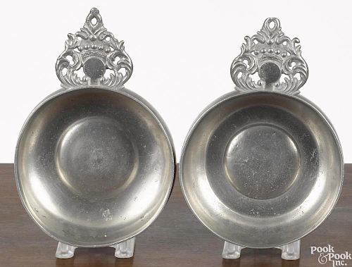 Two New England pewter porringers, ca. 1800, one initialed SG, 5 1/2'' dia.