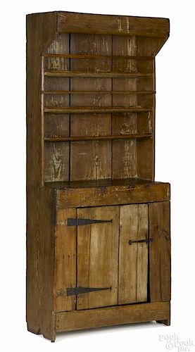 Diminutive Southern hard pine one-piece pewter cupboard, late 18th c.