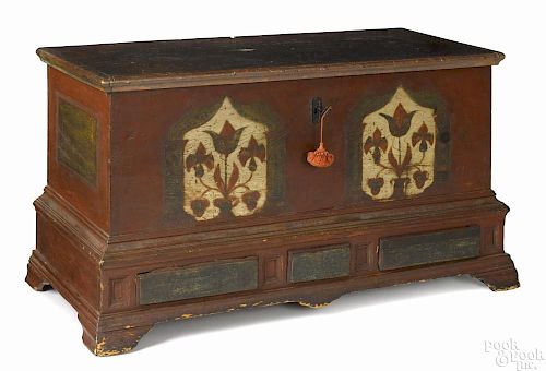 Pennsylvania painted pine architectural dower chest, ca. 1780, retaining its original decoration