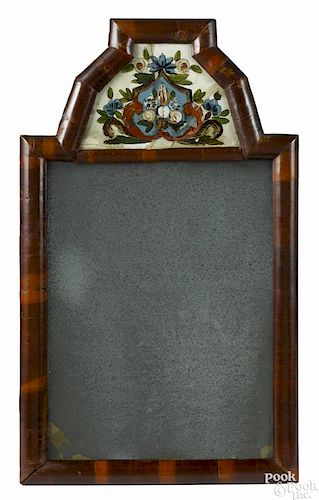 Large William & Mary courting mirror, ca. 1740, with an églomisé panel crest