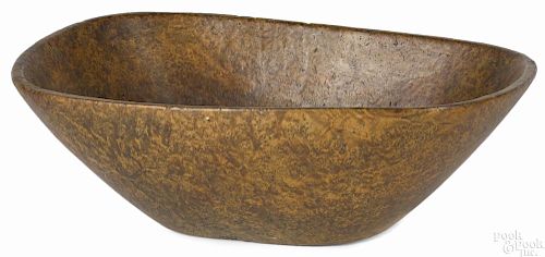New England oblong burl bowl, 19th c., 5'' h., 15 1/4'' w., 10'' d.