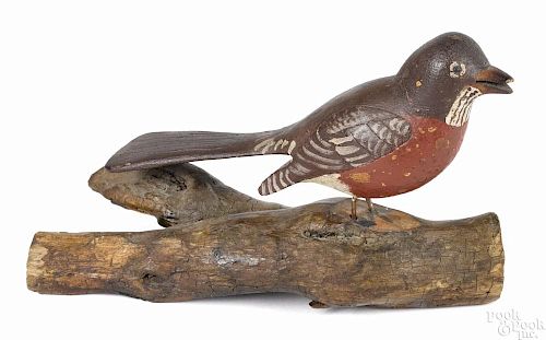 Carved and painted bird, early 20th c., 5 1/4'' h.