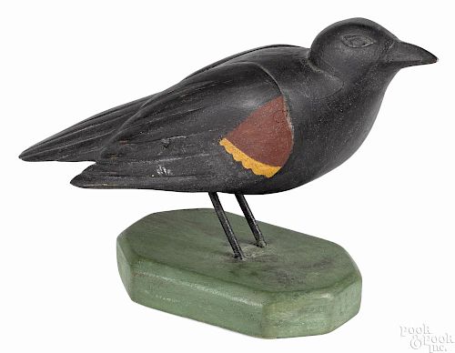 Carved and painted blackbird, ca. 1900, 6'' h. Provenance: The Collection of Frank and Sue Watkins