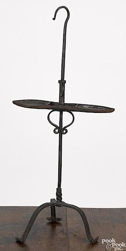 Continental wrought iron fat lamp holder, 18th c., 20 1/2'' h.