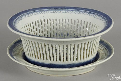 Chinese export porcelain Canton reticulated basket and undertray, 19th c., 4 3/4'' h., 11'' w.